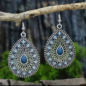 Silver Denim Blue Enamel Drop Earrings